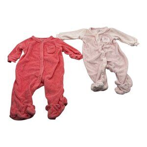 Lot of 2 Carter’s Baby Girl Footed Pajamas Pink Size NB Long Sleeve Snap Closure